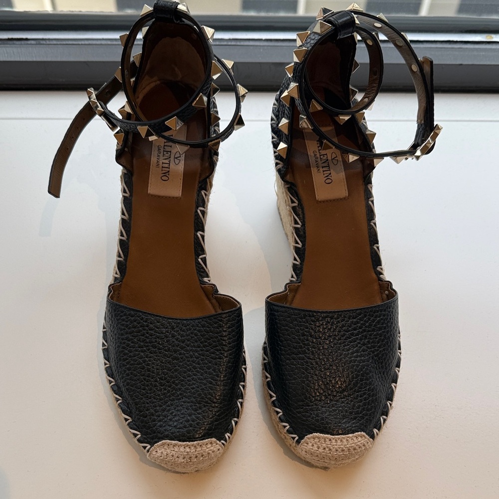 Valentino Studded Black and Tan Espadrilles